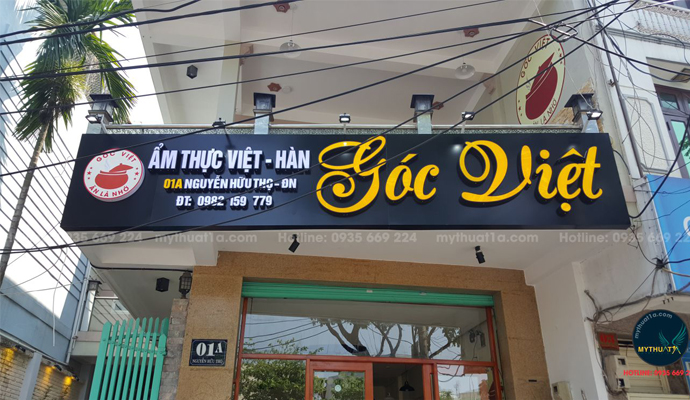 bảng alu chữ mica nổi đèn led nhà hàng góc việt